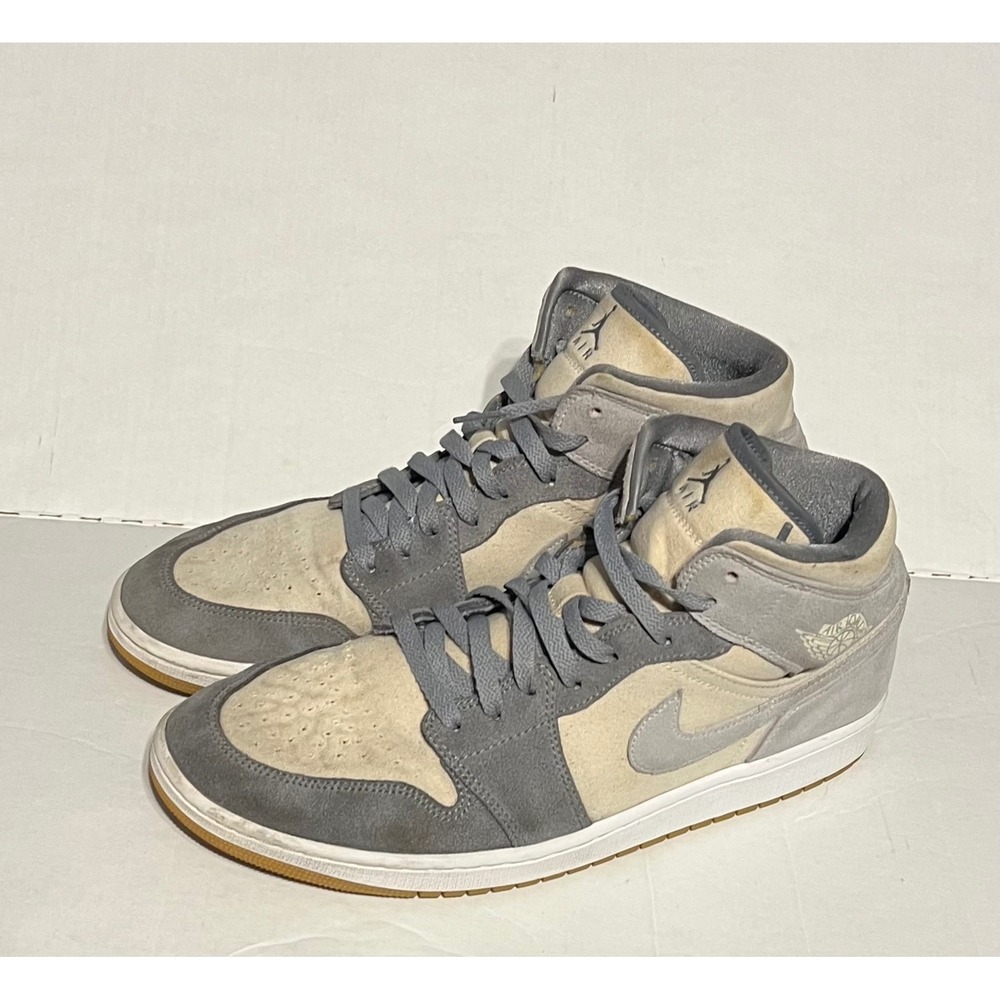 Nike Air Jordan 1 Mid SE Coconut Milk Particle Grey Canvas Suede Size 12.5